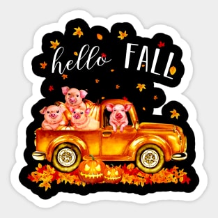 Pigs Hello Fall - Pigs In Car Pumpkin Halloween T-shirt Pigs Autunm Gift Sticker